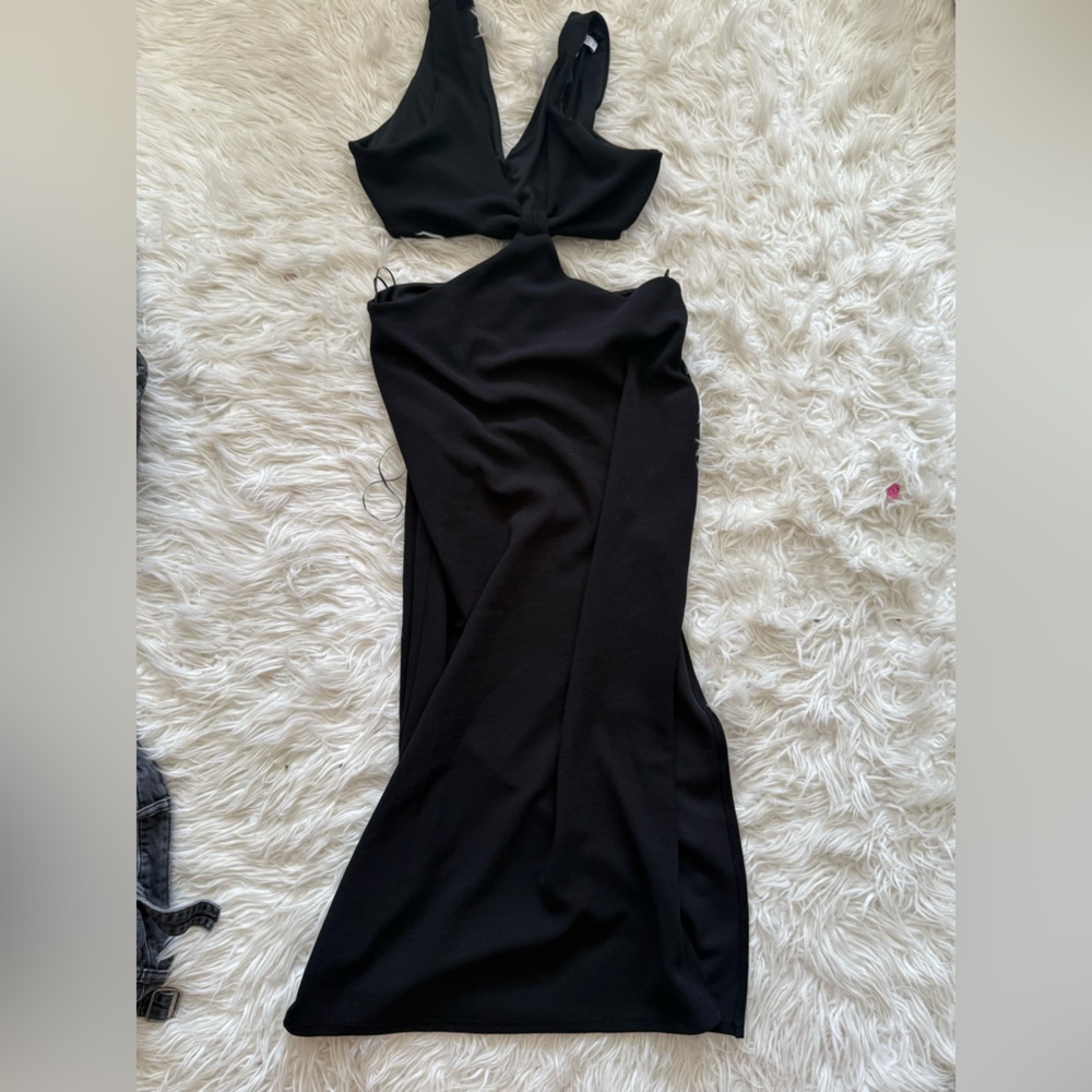 Top shop, sexy black dress waist cut out thick material, elegant cocktail dress